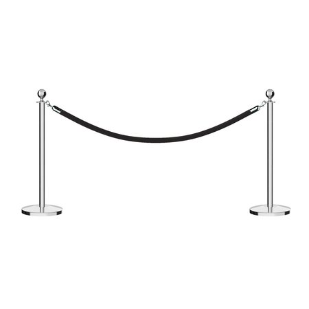 MONTOUR LINE Stanchion Post and Rope Kit Pol.Steel, 2 Ball Top1 Black Rope C-Kit-2-PS-BA-1-ER-BK-PS